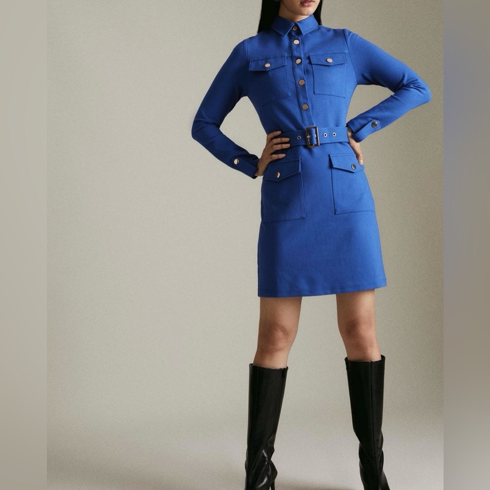 Karen Millen Button Through Belted Collared Jersey Dress size 8